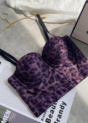 Женский сексуальный топ (бюстье) с чашками в леопардовый принт9 фото