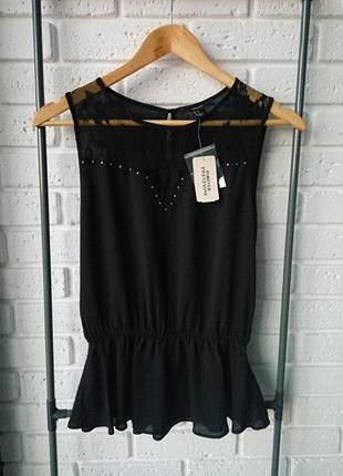 Нова з біркою блуза з баскою та мереживом forever 21, топ, р. s-m