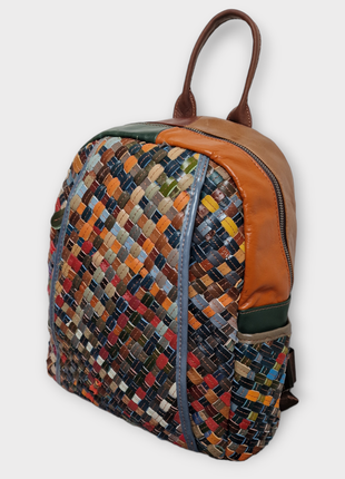 Плетеный разноцветный рюкзак из натуральной кожи, италия4 фото