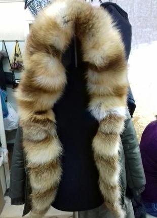 Жіноча  зимова  куртка бомбер  з натуральним хутром лисиці з 44 по 58