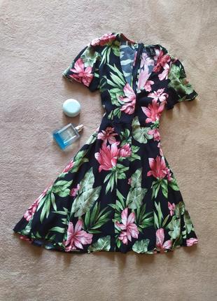 Качественное стильное базовое платье с пышной юбкой, завышенная талия цветочный принт2 фото