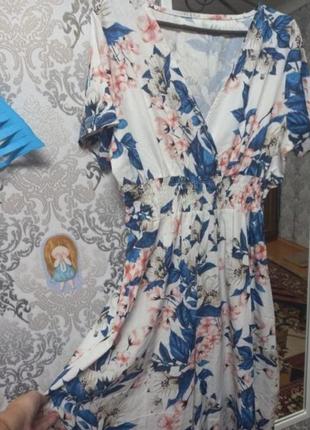 Платье миди в цветочный принт декольте свободное летнее2 фото