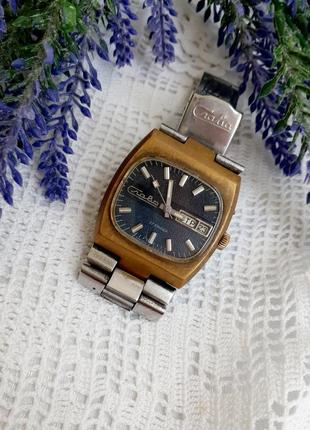 Слава!⏳ танк наручные мезанические часы винтаж ссср в латуни знак качества массивные с браслетом6 фото