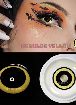 Цветные линзы для глаз жёлтые с чёрным  пара nebulos yellow + контейнер для хранения в подарок1 фото