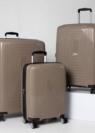 Комплект франция чемоданов c расширением полипропилен большой средний малый (l m s) бежевый | airtex 241