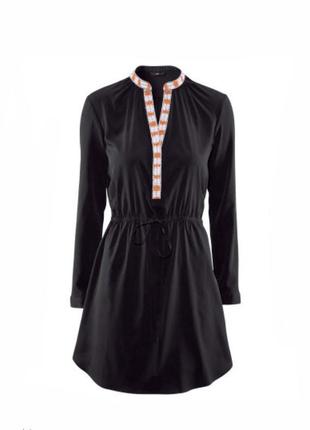 Черное легкое мини платье-рубашка с вышивкой (вышиванка) в этно бохо стиле h&amp;m