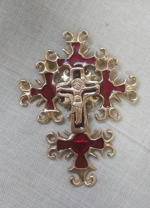 Гуцульський хрестик православний для згардів великий із червоною емаллю