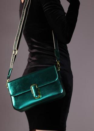 Сумочка в стиле marc shoulder green metallic, сумка, клатч на ремне3 фото