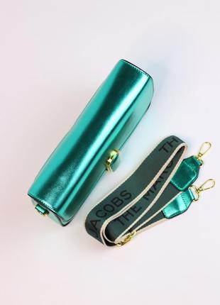 Сумочка в стиле marc shoulder green metallic, сумка, клатч на ремне2 фото