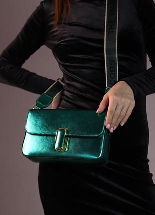 Сумочка в стиле marc shoulder green metallic, сумка, клатч на ремне4 фото
