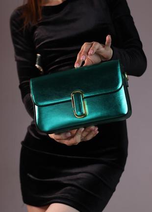 Сумочка в стиле marc shoulder green metallic, сумка, клатч на ремне6 фото