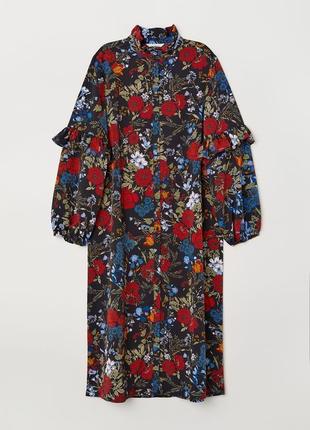 Шикарное платье h&amp;m в цветы, с воланами.1 фото