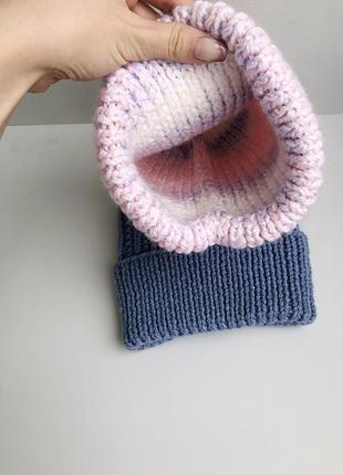 Вязанная тёплая объёмная шапка зимняя