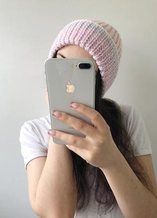 Вязанная тёплая объёмная шапка зимняя
