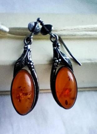 Серьги с янтарем из серебра 925пробы.винтаж