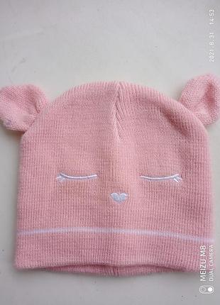 Нежная розовая шапочка primark/ возраст  9/12 мес