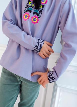 Рубашка вышиванка фиолетовая для мальчика4 фото