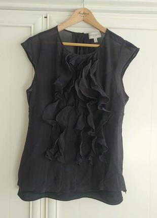 Блуза шовкова, шовк 💯, чорна, з воланами, від karen millen, англія , шифон