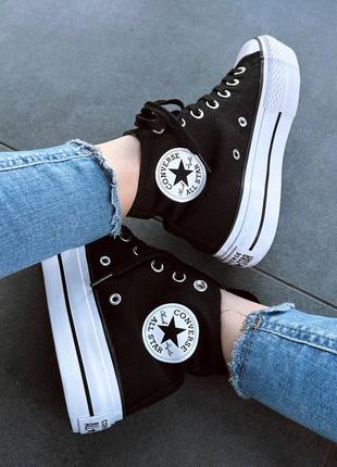 Converse lift hight black кеди чорні висока платформа найкраща якість конверс брендовые черные высокая подошва кеды конверсы топ качество1 фото