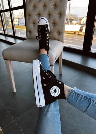 Converse lift hight black кеди чорні висока платформа найкраща якість конверс брендовые черные высокая подошва кеды конверсы топ качество3 фото