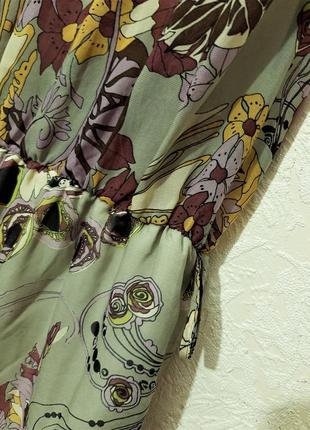 Красивая блуза шифоновая с баской серая-зелёная-сиреневая-корица цветы без рукавов летняя женская8 фото
