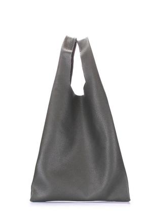 Женская кожаная сумка-пакет зеленая