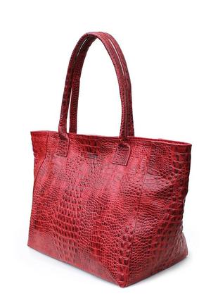 Жіноча шкіряна сумка з тисненням під крокодила desire червона2 фото
