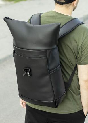 Стильний міський рюкзак rolltop barrel з екошкіри чорний молодіжний для подорожей на 20-25 л. рол топ6 фото