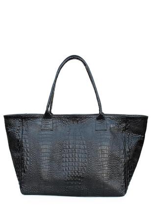 Жіноча шкіряна сумка з тисненням під крокодила poolparty desire черная1 фото