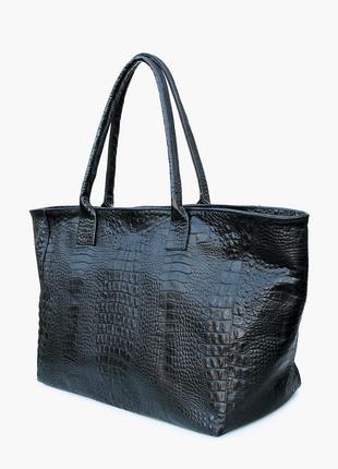 Жіноча шкіряна сумка з тисненням під крокодила poolparty desire черная2 фото