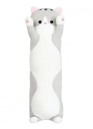 Большая мягкая игрушка 110 см плюшевая длинный кот батон котейка-подушка серый цвет4 фото