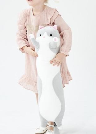 Большая мягкая игрушка 110 см плюшевая длинный кот батон котейка-подушка серый цвет2 фото
