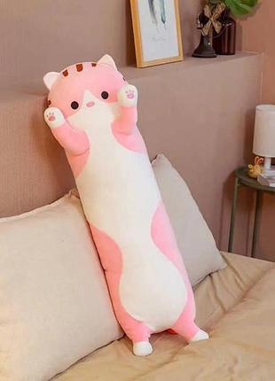 Большая мягкая игрушка 90 см плюшевая длинный кот батон котейка-подушка розовый цве4 фото