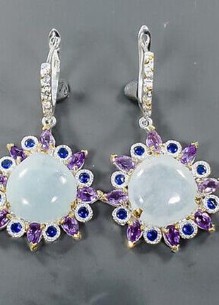 Сережки срібло 925 натуральний аквамарин аметист