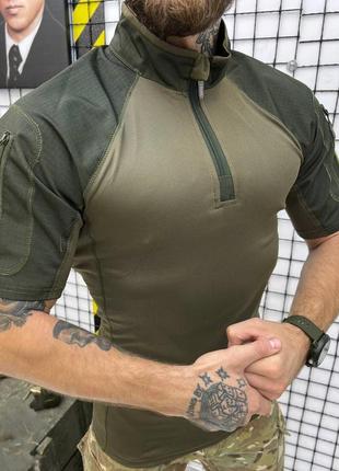 Мужской убакс logos с короткими рукавами и карманами / прочная уставная рубашка олива размер s