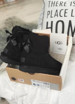 Ugg mini bailey bow black зимние женские сапоги с мехом /осень/зима/весна😍