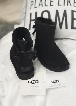 Ugg mini bailey bow black зимние женские сапоги с мехом /осень/зима/весна😍5 фото