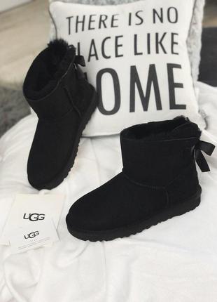 Ugg mini bailey bow black зимние женские сапоги с мехом /осень/зима/весна😍6 фото