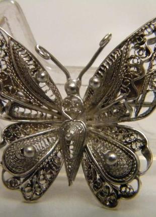 Брошь бабочка серебро 925 проба скань №12343 фото