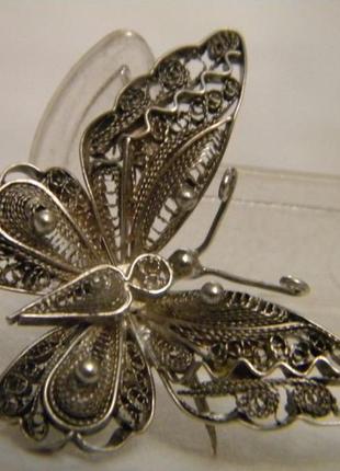 Брошь бабочка серебро 925 проба скань №12346 фото