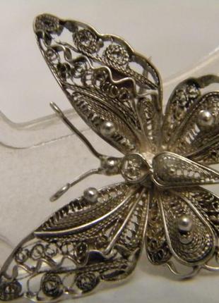 Брошь бабочка серебро 925 проба скань №12347 фото