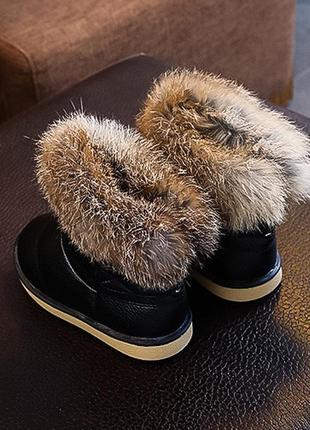 Детские для малыша чёрные зимние угги уги сапоги ботинки с натуральным мехом на липучке4 фото