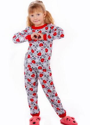 Тепла бавовняна піжама з начосом в сердечка, тёплая хлопковая пижама с начосом для девочки