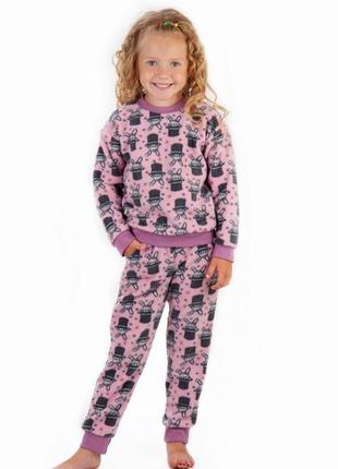 Тепла флісова піжама зайчики, тёплая флисовая пижама с зайками для девочки1 фото