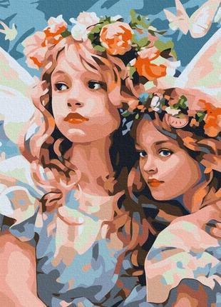 Картина за номерами 40х50 на дерев'яному підрамнику "янголи у квіткових вінках" bs53755