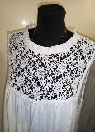 Натуральна,білосніжна блузка-безрукавка-трапеція з мереживом,великого розміру,bodyflirt3 фото