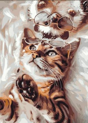 Картина за номерами котик з їжачком 30х40 см strateg1 фото