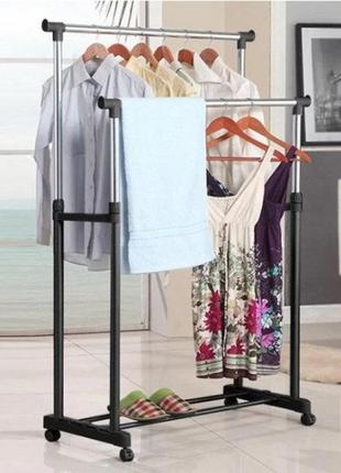 Телескопическая стойка-вешалка для одежды и обуви в уборную double pole clothes horse mini код 47874