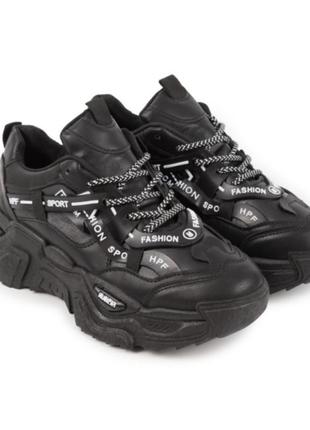 Стильные черные кроссовки на платформе толстой подошве массивные модные кроссы3 фото