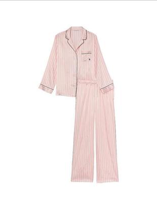 Сатиновая пижама виктория сикрет victoria's secret розовая полоска4 фото